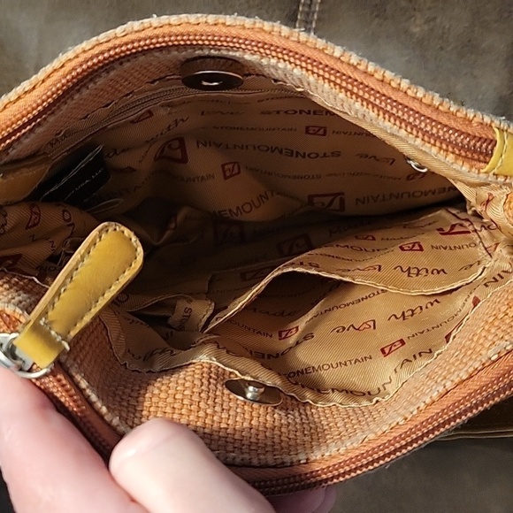 Vtg STONE MOUNTAIN Canvas Faux Leather Three Compartment Carpet Shoulder Bag - Picture 11 of 16